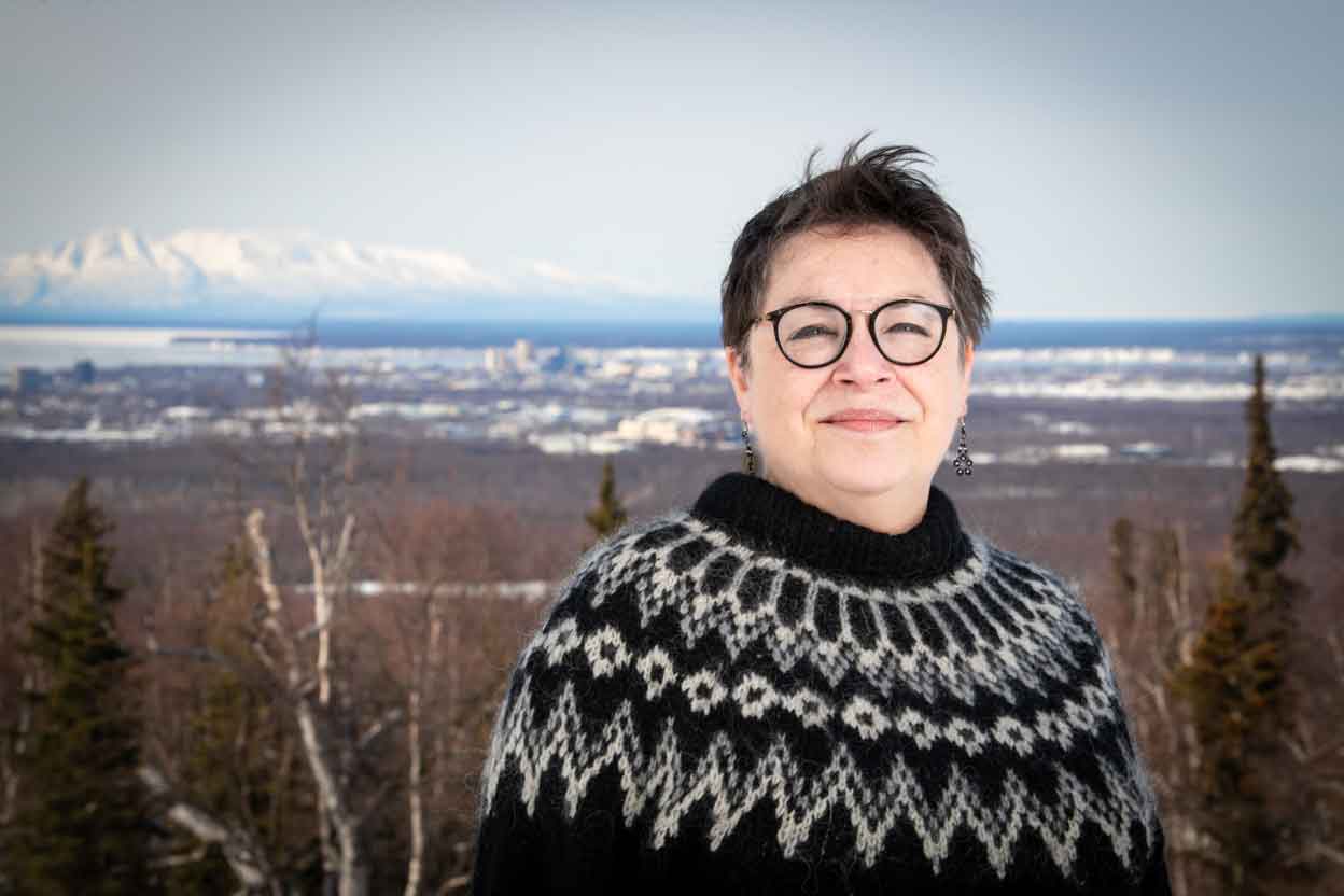 Dr. Diane Hirshberg at Basher Trail Head in Anchorage