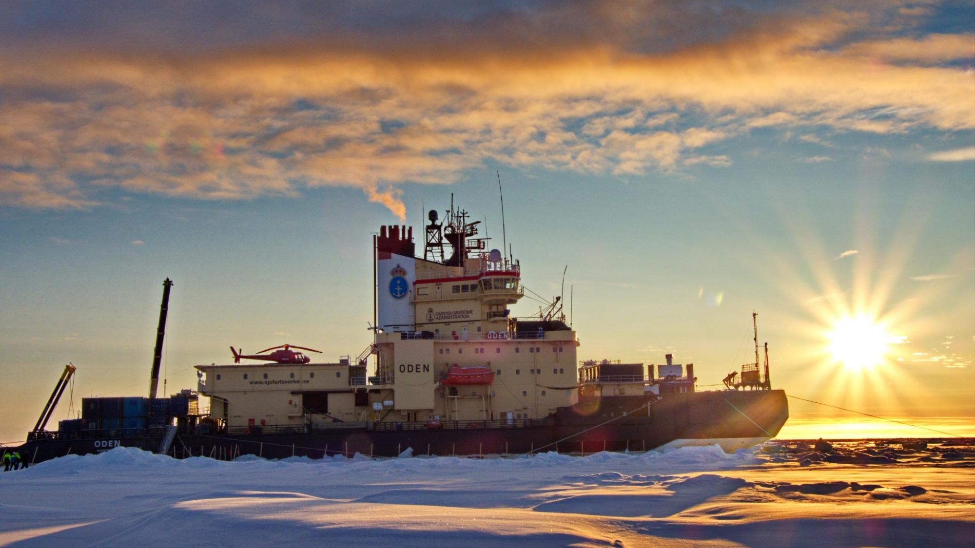 Icebreaker Oden on an ice-covered sea